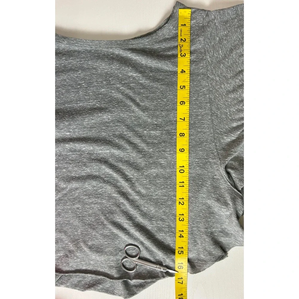 FP Movement Free People Gray Flutter Sleeve Crop Top Large Scoop Neck Boxy Tee - Picture 5 of 9